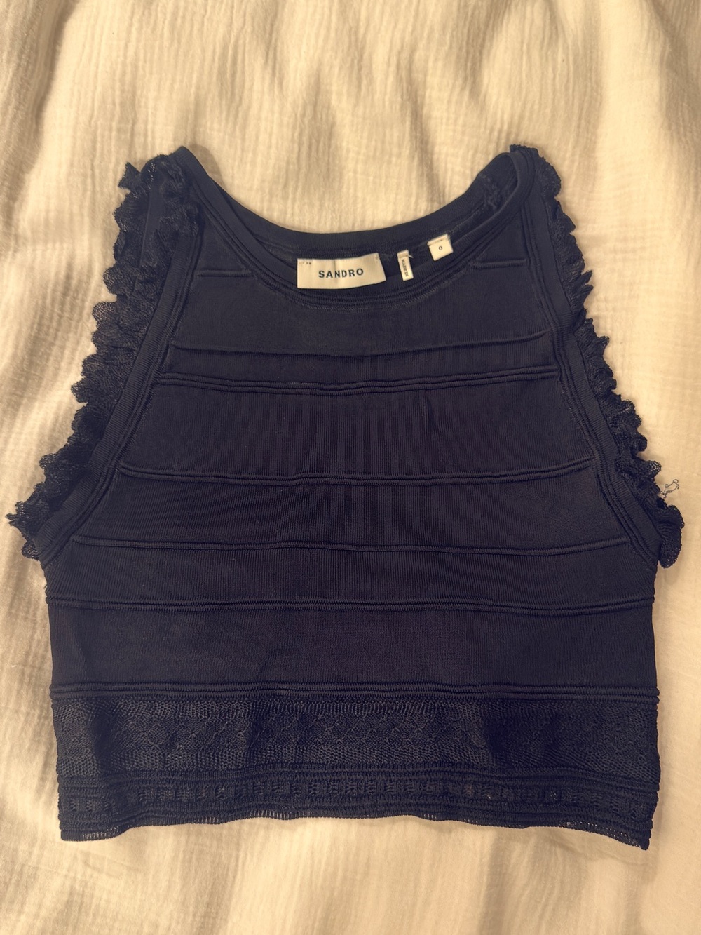 Sandro Black  Lace-Trim Cropped Tank